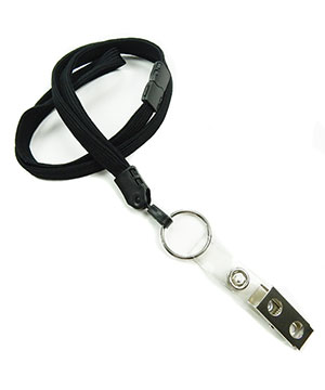  3/8 inch Black ID lanyard attached breakaway and split ring with ID strap clipblankLNB327BBLK 