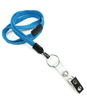  3/8 inch Blue ID lanyard attached breakaway and split ring with ID strap clipblankLNB327BBLU 