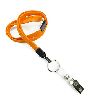  3/8 inch Carrot orange ID lanyard attached breakaway and split ring with ID strap clipblankLNB327BCOG