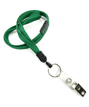  3/8 inch Green breakaway lanyards attached key ring with ID strap clip-blank-LNB327BGRN 