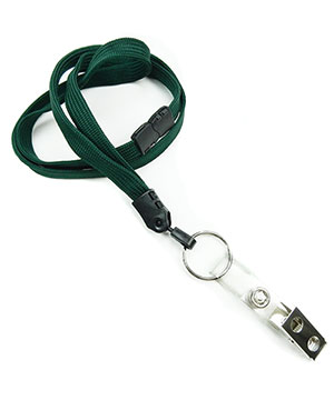  3/8 inch Hunter green ID lanyard attached breakaway and split ring with ID strap clipblankLNB327BHGN 