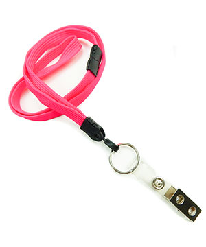  3/8 inch Hot pink breakaway lanyards attached key ring with ID strap clip-blank-LNB327BHPK 