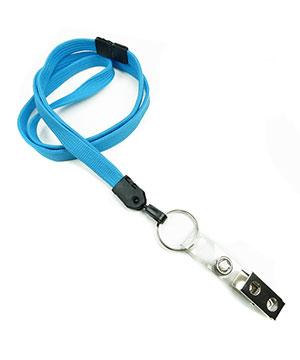  3/8 inch Light blue ID lanyard attached breakaway and split ring with ID strap clipblankLNB327BLBL 