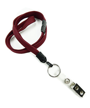  3/8 inch Maroon ID lanyard attached breakaway and split ring with ID strap clipblankLNB327BMRN 