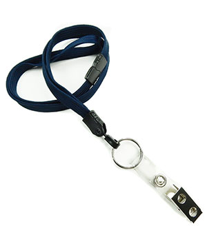  3/8 inch Navy blue ID lanyard attached breakaway and split ring with ID strap clipblankLNB327BNBL 