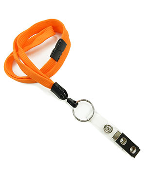  3/8 inch Orange breakaway lanyards attached key ring with ID strap clip-blank-LNB327BORG 