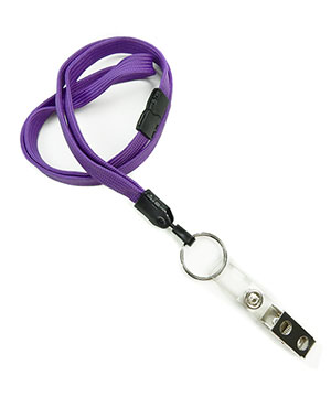  3/8 inch Purple breakaway lanyards attached key ring with ID strap clip-blank-LNB327BPRP 