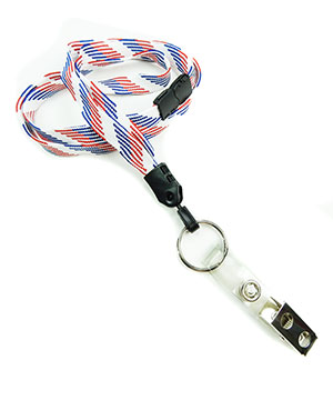  3/8 inch Patriotic pattern ID lanyard attached breakaway and split ring with ID strap clipblankLNB327BRBW