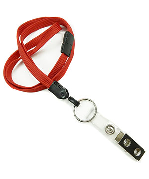  3/8 inch Red breakaway lanyards attached key ring with ID strap clip-blank-LNB327BRED 