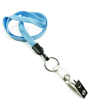  3/8 inch Baby blue neck lanyards with split ring and ID strap clip-blank-LNB327NBBL