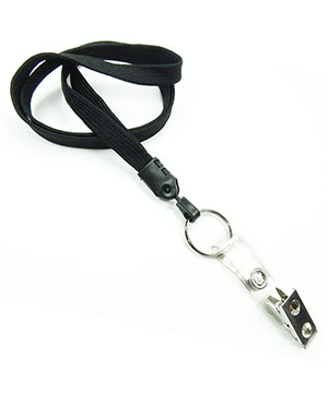  3/8 inch Black ID lanyards attached keyring with ID strap clipblankLNB327NBLK 