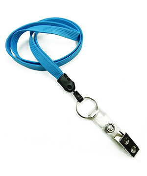  3/8 inch Blue ID lanyards attached keyring with ID strap clipblankLNB327NBLU 