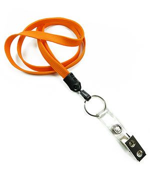  3/8 inch Carrot orange neck lanyards with split ring and ID strap clip-blank-LNB327NCOG
