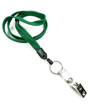 3/8 inch Green ID lanyards attached keyring with ID strap clipblankLNB327NGRN 