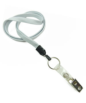  3/8 inch Gray neck lanyards with split ring and ID strap clip-blank-LNB327NGRY 