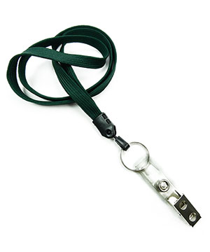  3/8 inch Hunter green ID lanyards attached keyring with ID strap clipblankLNB327NHGN 