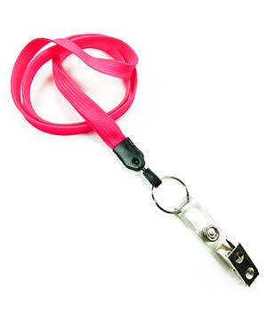  3/8 inch Hot pink ID lanyards attached keyring with ID strap clipblankLNB327NHPK 