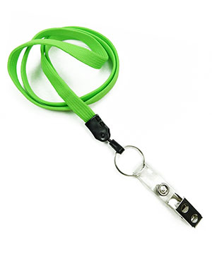  3/8 inch Lime green ID lanyards attached keyring with ID strap clipblankLNB327NLMG 