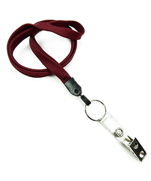  3/8 inch Maroon ID lanyards attached keyring with ID strap clipblankLNB327NMRN 