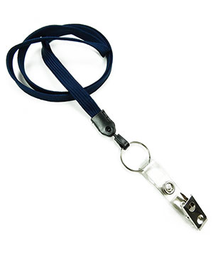  3/8 inch Navy blue ID lanyards attached keyring with ID strap clipblankLNB327NNBL 