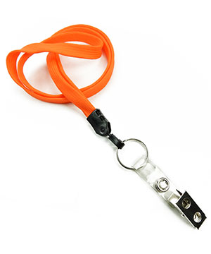  3/8 inch Neon orange ID lanyards attached keyring with ID strap clipblankLNB327NNOG 