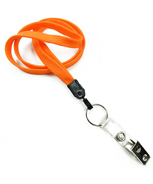  3/8 inch Orange ID lanyards attached keyring with ID strap clipblankLNB327NORG 