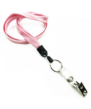  3/8 inch Pink neck lanyards with split ring and ID strap clip-blank-LNB327NPNK 