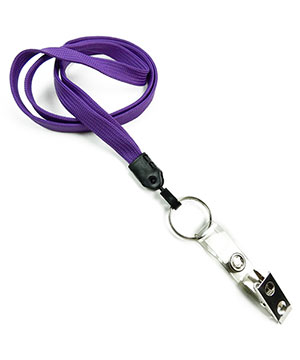  3/8 inch Purple ID lanyards attached keyring with ID strap clipblankLNB327NPRP 