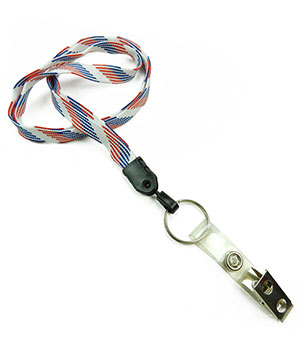  3/8 inch Patriotic pattern ID lanyards attached keyring with ID strap clipblankLNB327NRBW