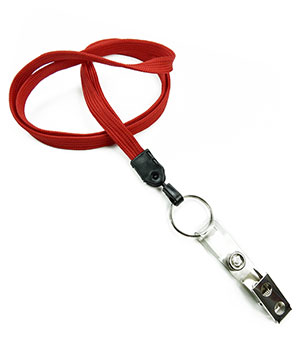  3/8 inch Red ID lanyards attached keyring with ID strap clipblankLNB327NRED 
