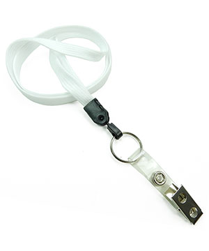  3/8 inch White ID lanyards attached keyring with ID strap clipblankLNB327NWHT 
