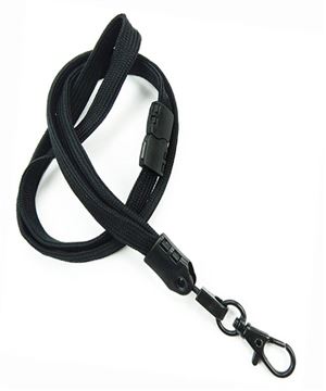  3/8 inch Black ID lanyards attached breakaway and black lobster clasp hookblankLNB329BBLK 