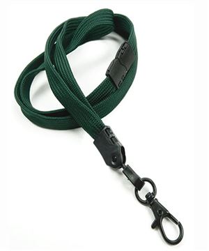  3/8 inch Hunter green neck lanyard attached breakaway and black lobster clasp hook-blank-LNB329BHGN 