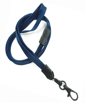  3/8 inch Navy blue ID lanyards attached breakaway and black lobster clasp hookblankLNB329BNBL 