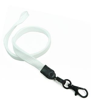  3/8 inch White neck lanyard with black lobster clasp hook-blank-LNB329NWHT 