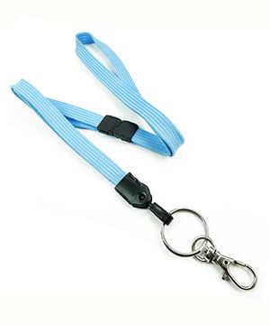  3/8 inch Baby blue neck lanyard with breakaway and split ring with lobster clasp hook-blank-LNB32ABBBL
