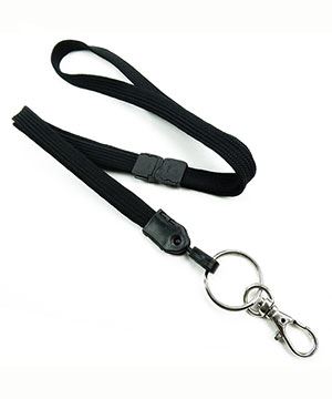  3/8 inch Black neck lanyard with breakaway and split ring with lobster clasp hook-blank-LNB32ABBLK 