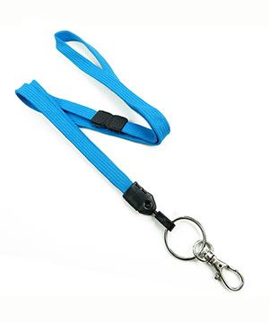  3/8 inch Blue ID lanyards attached breakaway and key ring with lobster clasp hookblankLNB32ABBLU 