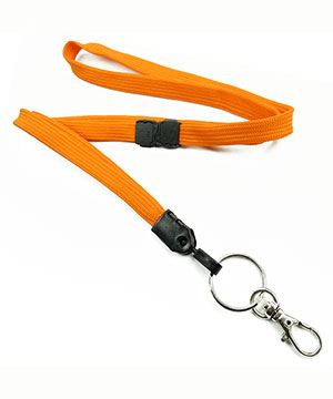  3/8 inch Carrot orange ID lanyards attached breakaway and key ring with lobster clasp hookblankLNB32ABCOG