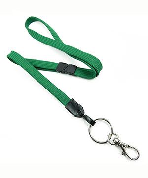  3/8 inch Green neck lanyard with breakaway and split ring with lobster clasp hook-blank-LNB32ABGRN 