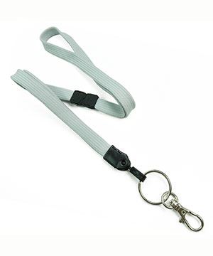  3/8 inch Gray neck lanyard with breakaway and split ring with lobster clasp hook-blank-LNB32ABGRY 