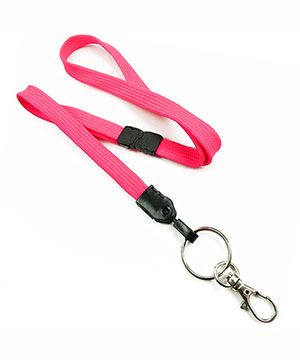  3/8 inch Hot pink ID lanyards attached breakaway and key ring with lobster clasp hookblankLNB32ABHPK 