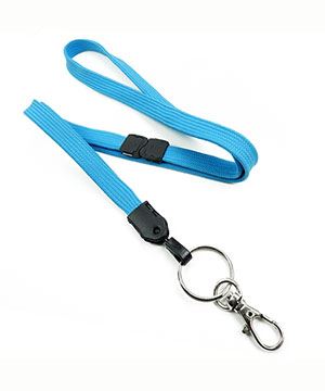  3/8 inch Light blue neck lanyard with breakaway and split ring with lobster clasp hook-blank-LNB32ABLBL 