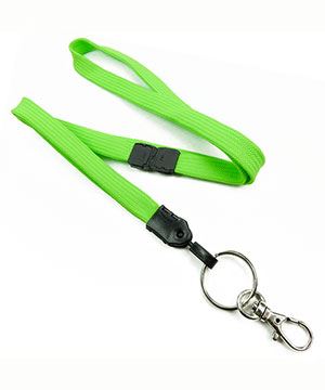 3/8 inch Lime green ID lanyards attached breakaway and key ring with lobster clasp hookblankLNB32ABLMG 