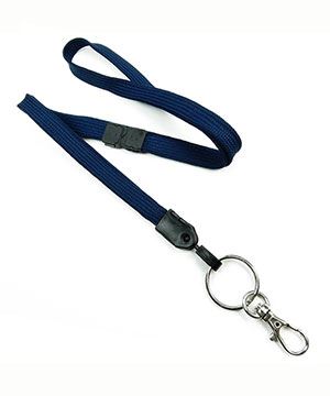  3/8 inch Navy blue ID lanyards attached breakaway and key ring with lobster clasp hookblankLNB32ABNBL 