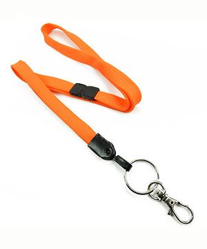  3/8 inch Neon orange neck lanyard with breakaway and split ring with lobster clasp hook-blank-LNB32ABNOG 