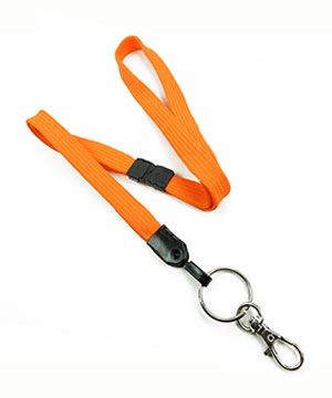  3/8 inch Orange neck lanyard with breakaway and split ring with lobster clasp hook-blank-LNB32ABORG 