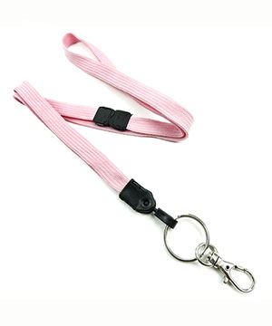  3/8 inch Pink ID lanyards attached breakaway and key ring with lobster clasp hookblankLNB32ABPNK 