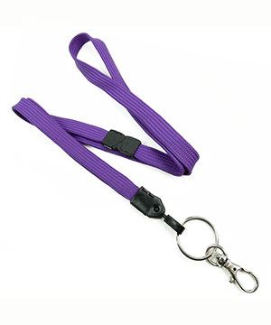  3/8 inch Purple ID lanyards attached breakaway and key ring with lobster clasp hookblankLNB32ABPRP 