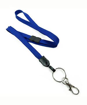  3/8 inch Royal blue ID lanyards attached breakaway and key ring with lobster clasp hookblankLNB32ABRBL 